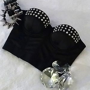 Black suede diamond stud bustier